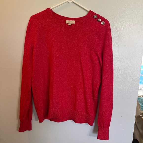 Loft Outlet Red Sz Med with Rhinestones on shoulder - Picture 1 of 14
